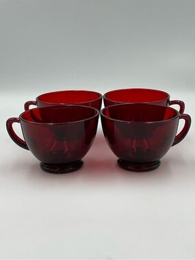 Vintage Anchor Hocking Royal Ruby Red Glass Tea/Punch Cups- Set of 4